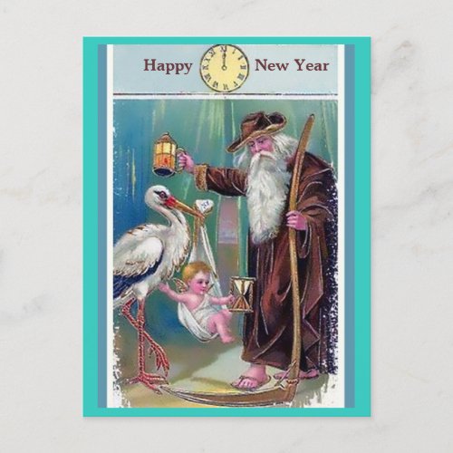 Old Father Time  Baby New Year Vintage 1909 copy Postcard