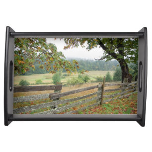 Old Fence On A Farm Serving Tray