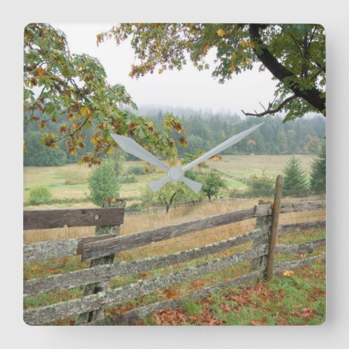 Old Fence On A Farm Square Wall Clock