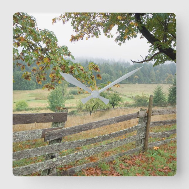 Old Fence On A Farm Square Wall Clock (Front)