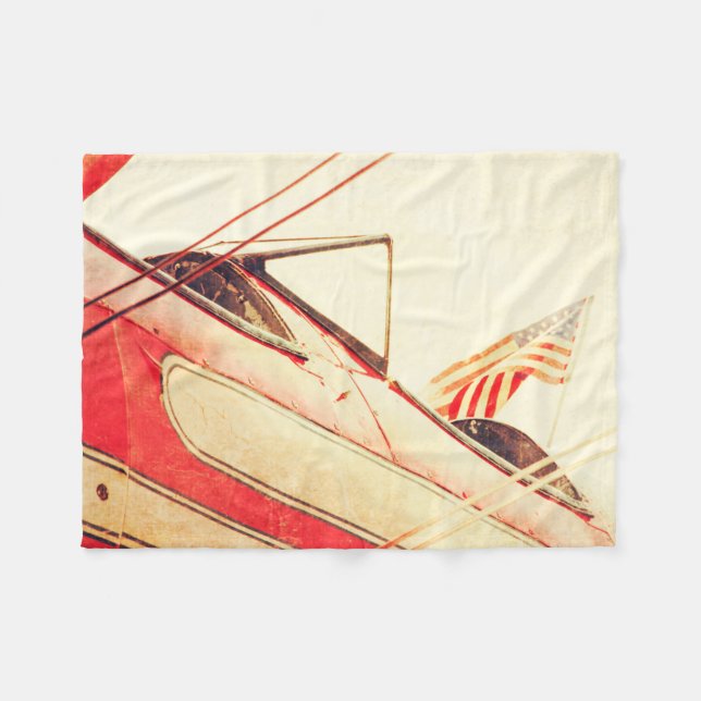 Old Fighter Airplane Patriot Red Fleece Blanket (Front (Horizontal))
