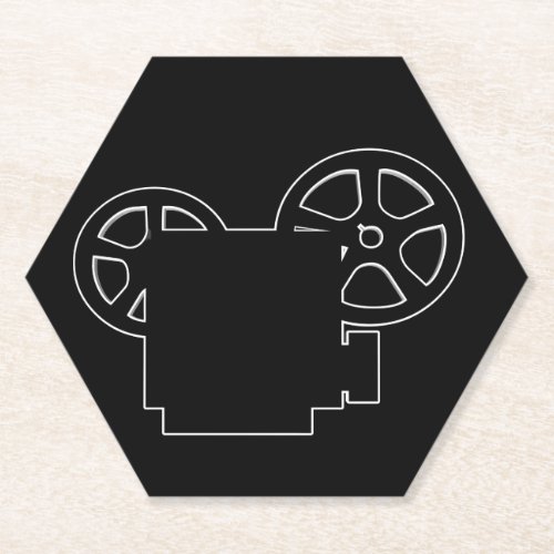 OLD FILM PROJECTOR IN BLACK AND WHITE PAPER COASTER
