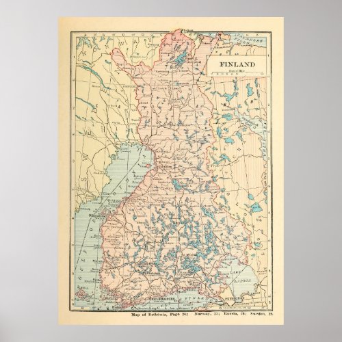Old Finland Map 1923 Vintage Finnish Atlas Poster