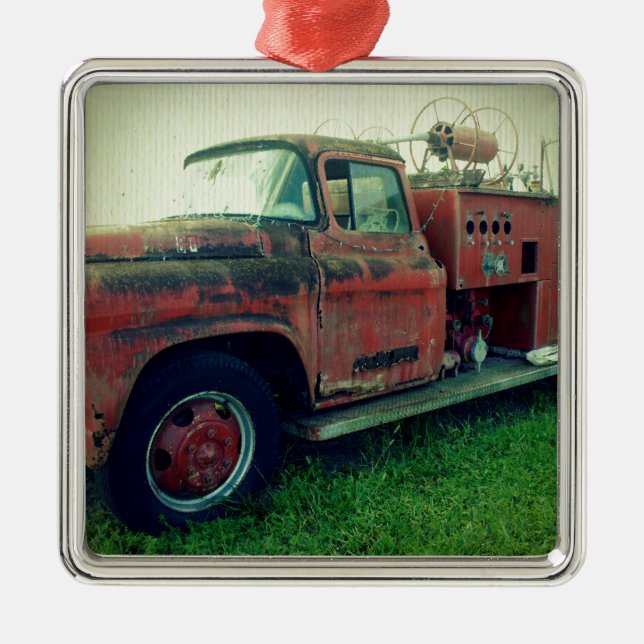 Old Fire Truck Metal Ornament (Front)