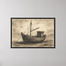 Old Fishing Boat Charcoal Drawing