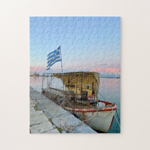 Old Fishing Boat Greek Flag Zakynthos Greece Jigsaw Puzzle