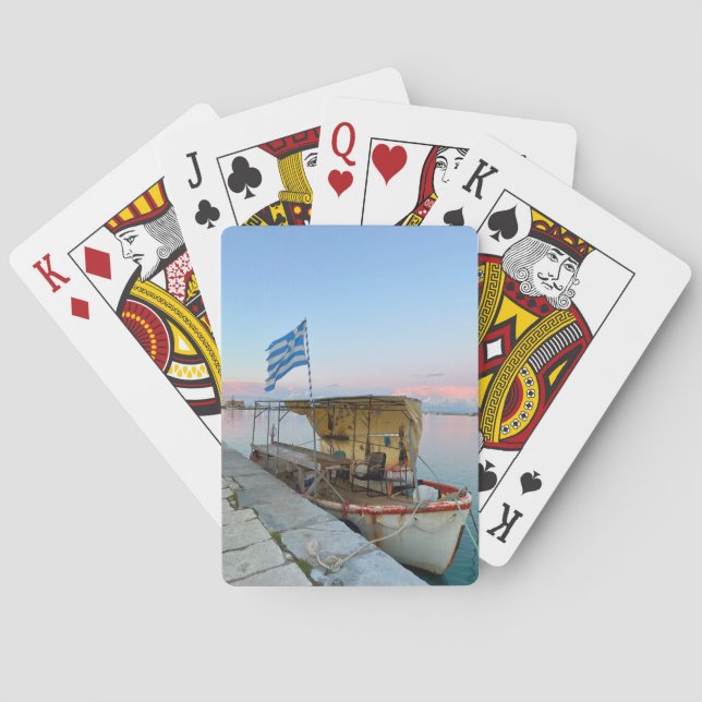 Old Fishing Boat Greek Flag Zakynthos Greece Poker Cards (Back)