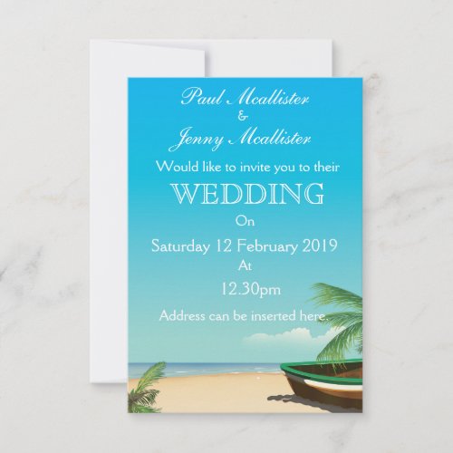 Old Fishing boat tropical wedding invite