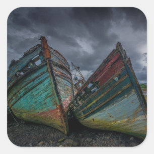 Old Fishing Boats Square Sticker
