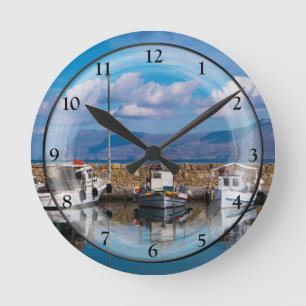 Old Fishing Port Harbor Round Clock