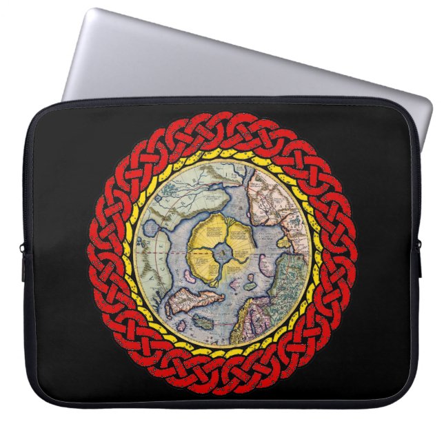 Old Flat Earth map - Celtic design, red - 3 Laptop Sleeve (Front)
