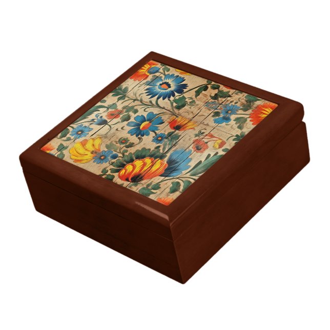 Old Floral Wood  Gift Box (Side)