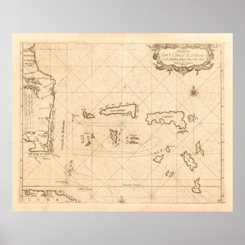 Old Florida and Bahamas Map 1680 Poster