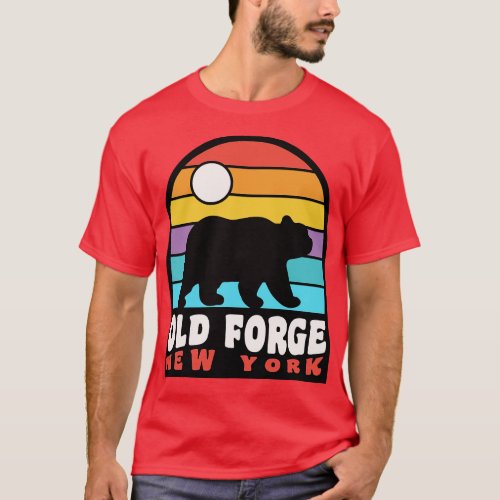 Old Forge NY Adirondacks Bear Badge Retro Sunset T_Shirt