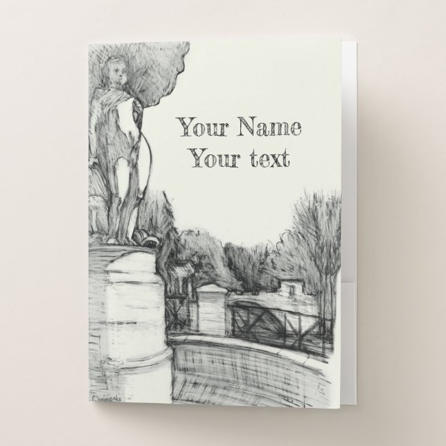 Old fountain in the park with sculpture boy pocket folder (Front)