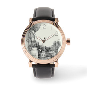 Old fountain in the park with sculpture boy watch