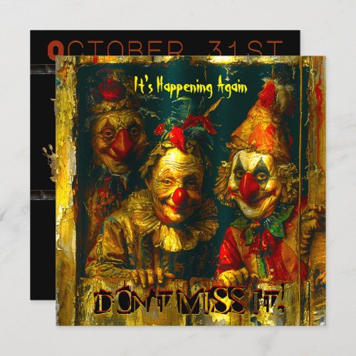 Old Freaky Clowns Adult Halloween Party Invitation