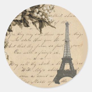 Old French flowers and Eiffel Tower Classic Round Sticker