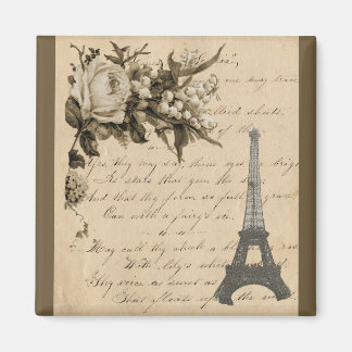 Old French flowers and Eiffel Tower Magnet
