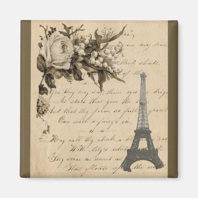 Old French flowers and Eiffel Tower Magnet (Front)