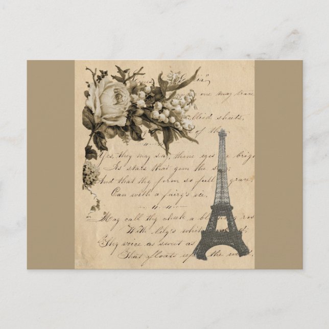Old French flowers and Eiffel Tower Postcard (Front)