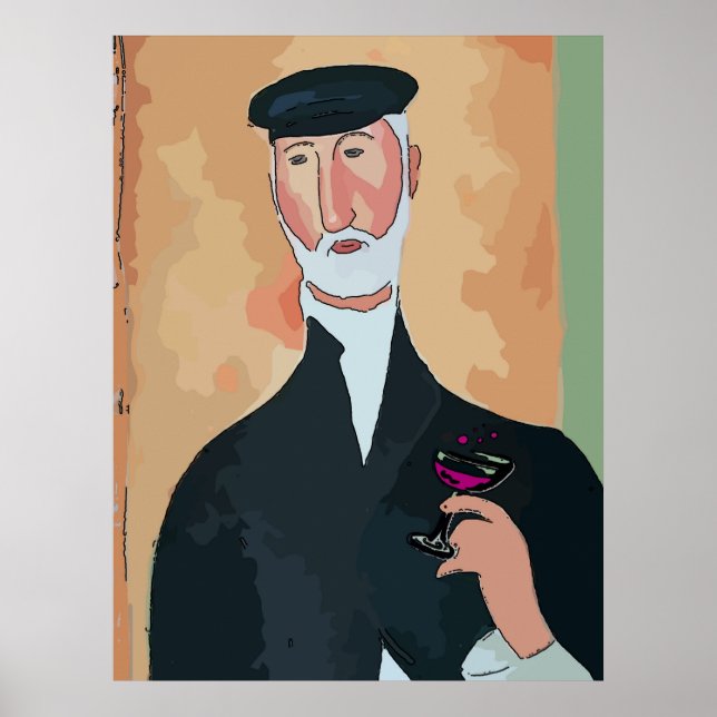 Old Frenchman with Wine Glass Poster (Front)