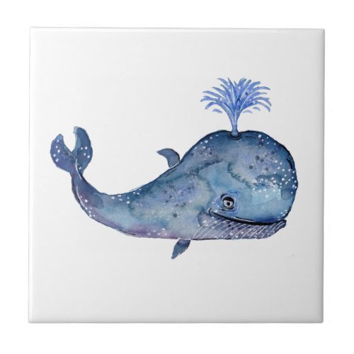 Old Friendly Looking Blue Whale Ceramic Tile