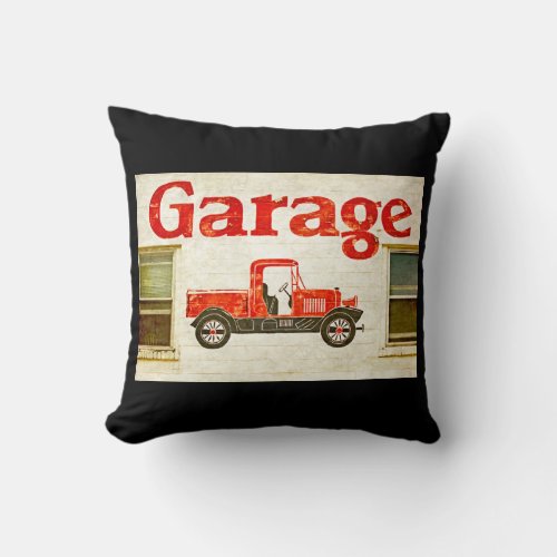 Old Garage on Black Throw Pillow