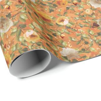 Old Garden Orange Pattern Wrapping Paper