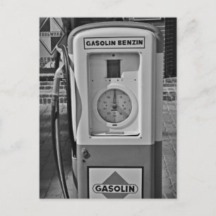 Old gas pump black and white photo postcard