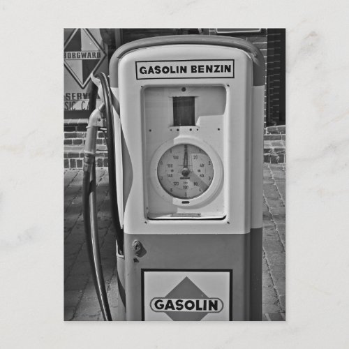 Old gas pump black and white  photo postcard