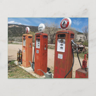 Old gas pumps postcard