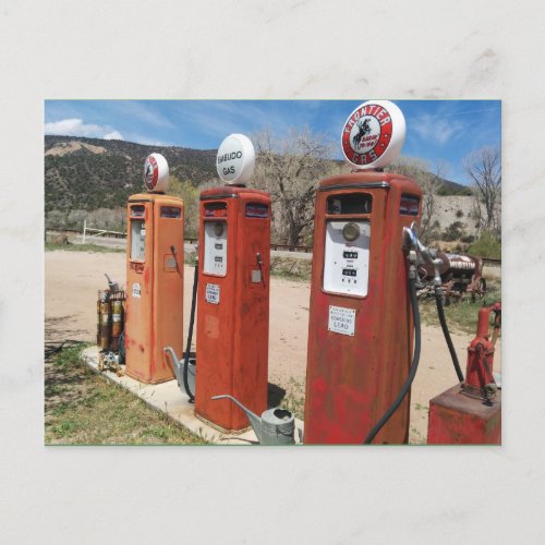 Old gas pumps postcard