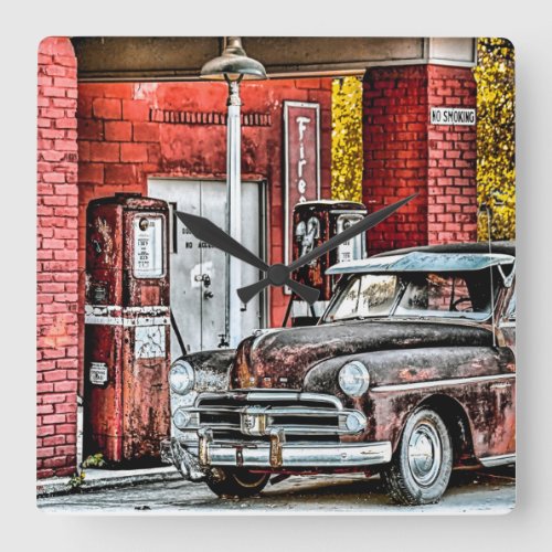 Old gas station square wall clock