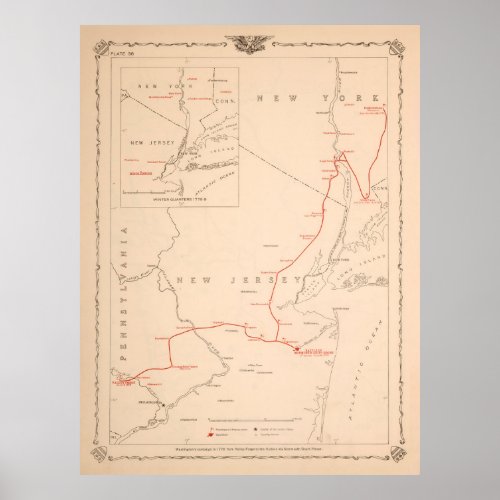 Old General Washington NJ Military Campaign Map  Poster