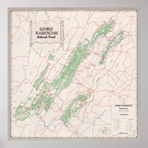 Old George Washington National Forest Map 1964  Poster