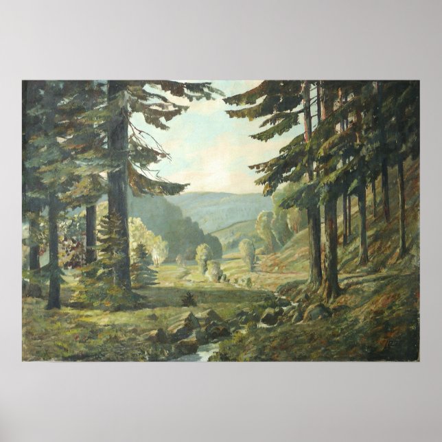 Old German Oil Painting - Forest Erzgebirge 1905 Poster (Front)