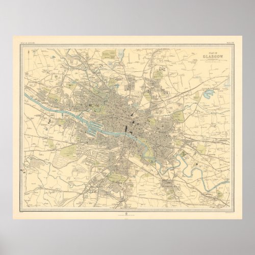 Old Glasgow Scotland Map 1912  Poster