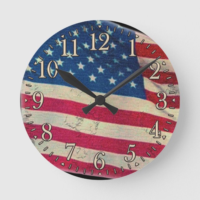 Old Glory Aged US Flag Proud Patriotic Wall Clock (Front)