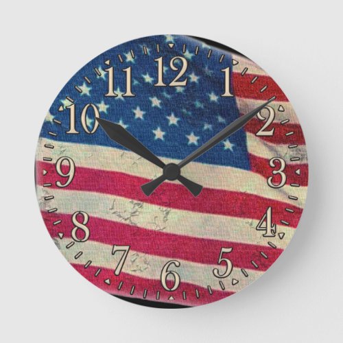 Old Glory Aged US Flag Proud Patriotic Wall Clock