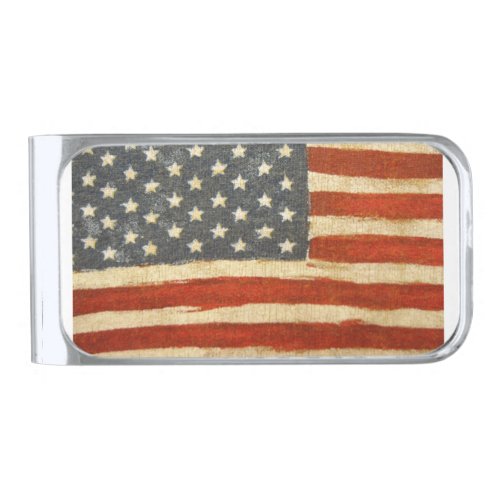 Old Glory American Flag Silver Finish Money Clip