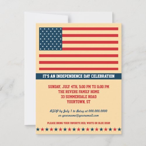 Old Glory Independence Day Party Vertical Custom Invite