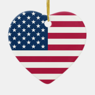 Old Glory Personalized Message USA Heart Ceramic Ornament