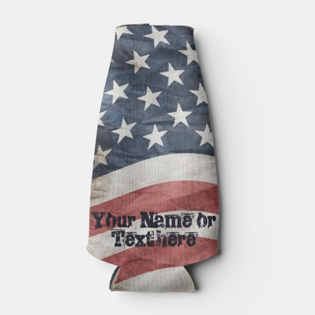 Old Glory US Flag Red, White and Blue Bottle Cooler (Front)