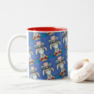 OLD GOAT UNCLE SAM, FUNNY FARM PATRIOTIC BILLYGOAT Two-Tone COFFEE MUG