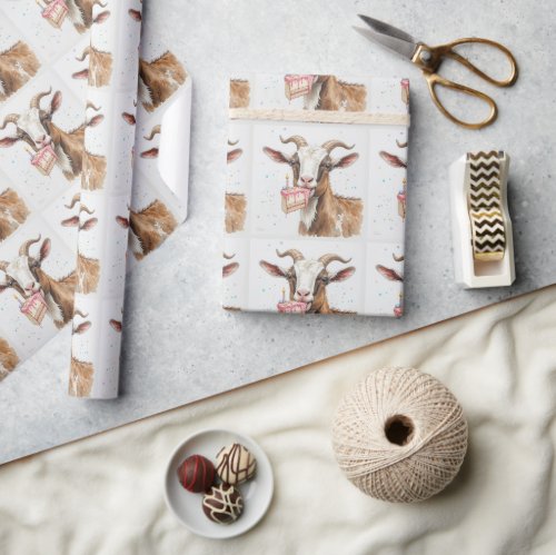 Old Goat with Cake Fun Novelty Animal Pattern Wrapping Paper