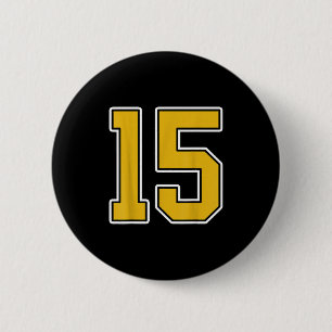 Old Gold Black White Sports Number 15 Jersey Unifo Button