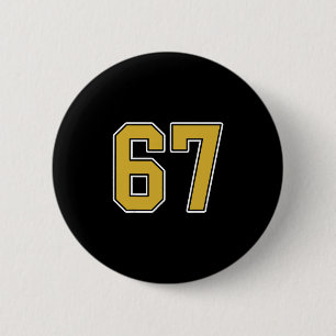 Old Gold Black White Sports Number 67 Jersey Unifo Button