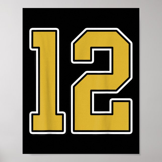 Old Gold Black White Srts Number 12 Jersey Uniform Poster (Front)