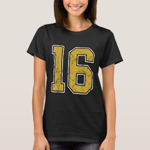 Old Gold Black White Srts Number 16 Jersey Uniform T-Shirt